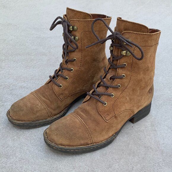 Born Kelisa Suede Lace Up Rear Zipper Combat Boots Sz 7.5 - Picture 1 of 16